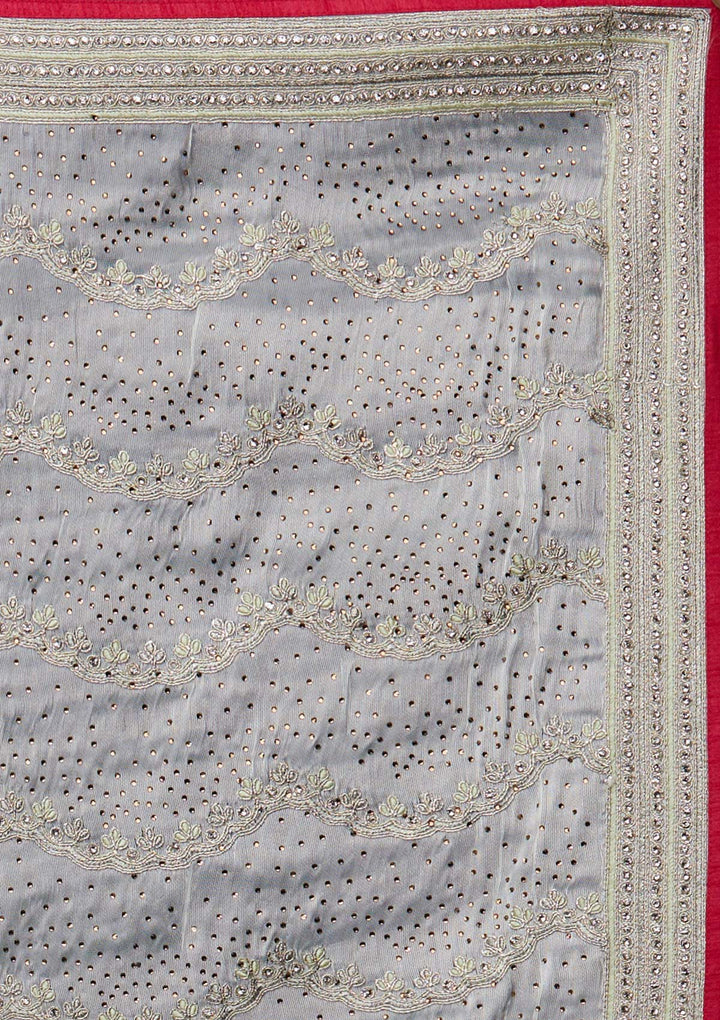 Pista Green Stonework Tissue Designer Saree - Koskii