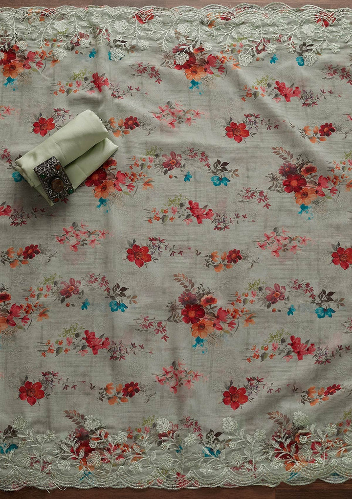 Pista Green Swarovski Georgette Designer Unstitched Salwar Suit - Koskii