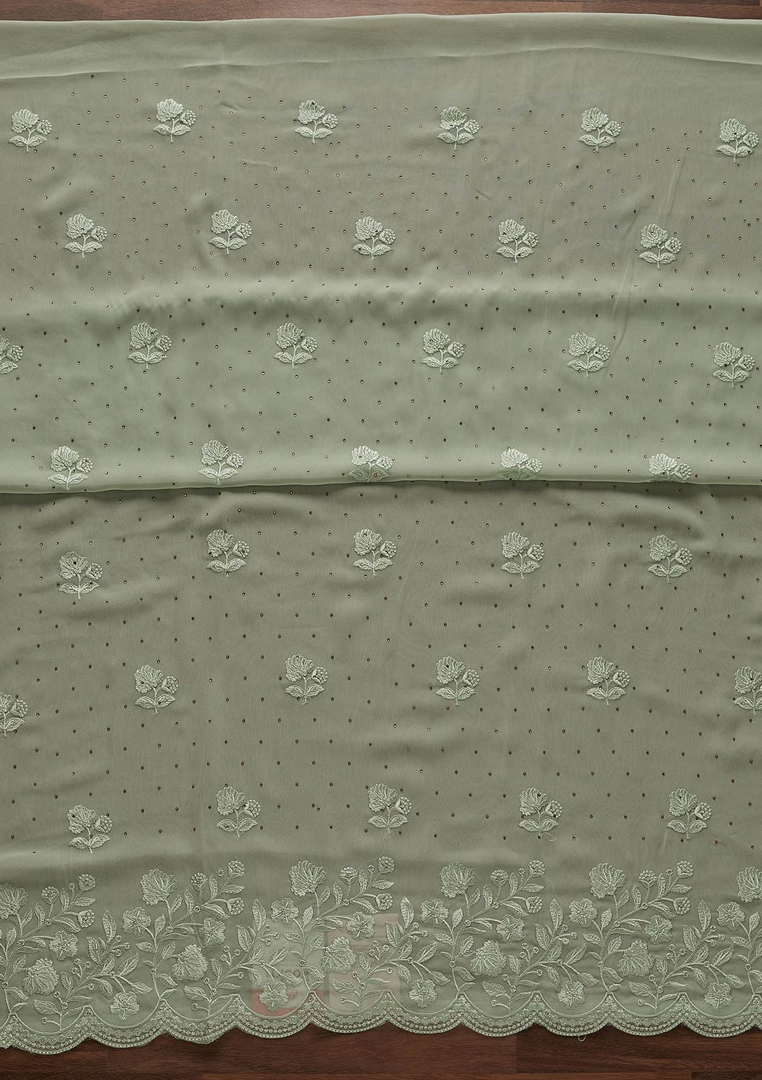 Pista Green Swarovski Georgette Designer Unstitched Salwar Suit - Koskii