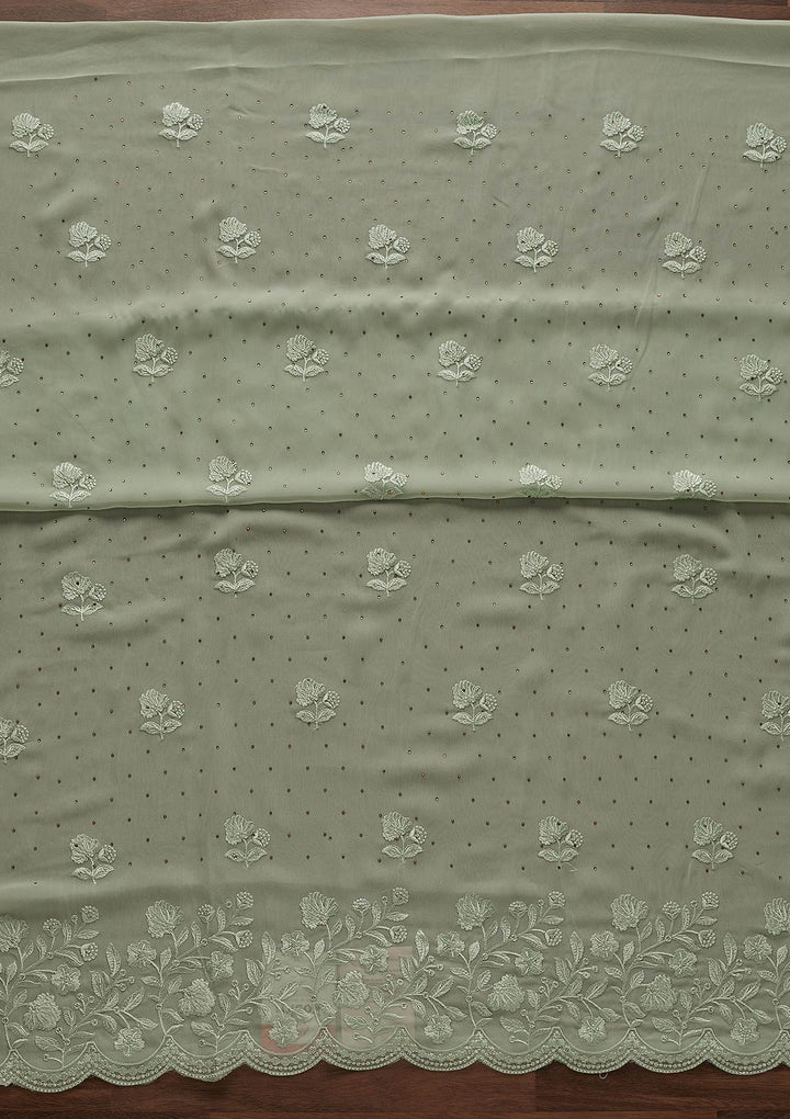 Pista Green Swarovski Georgette Designer Unstitched Salwar Suit - Koskii