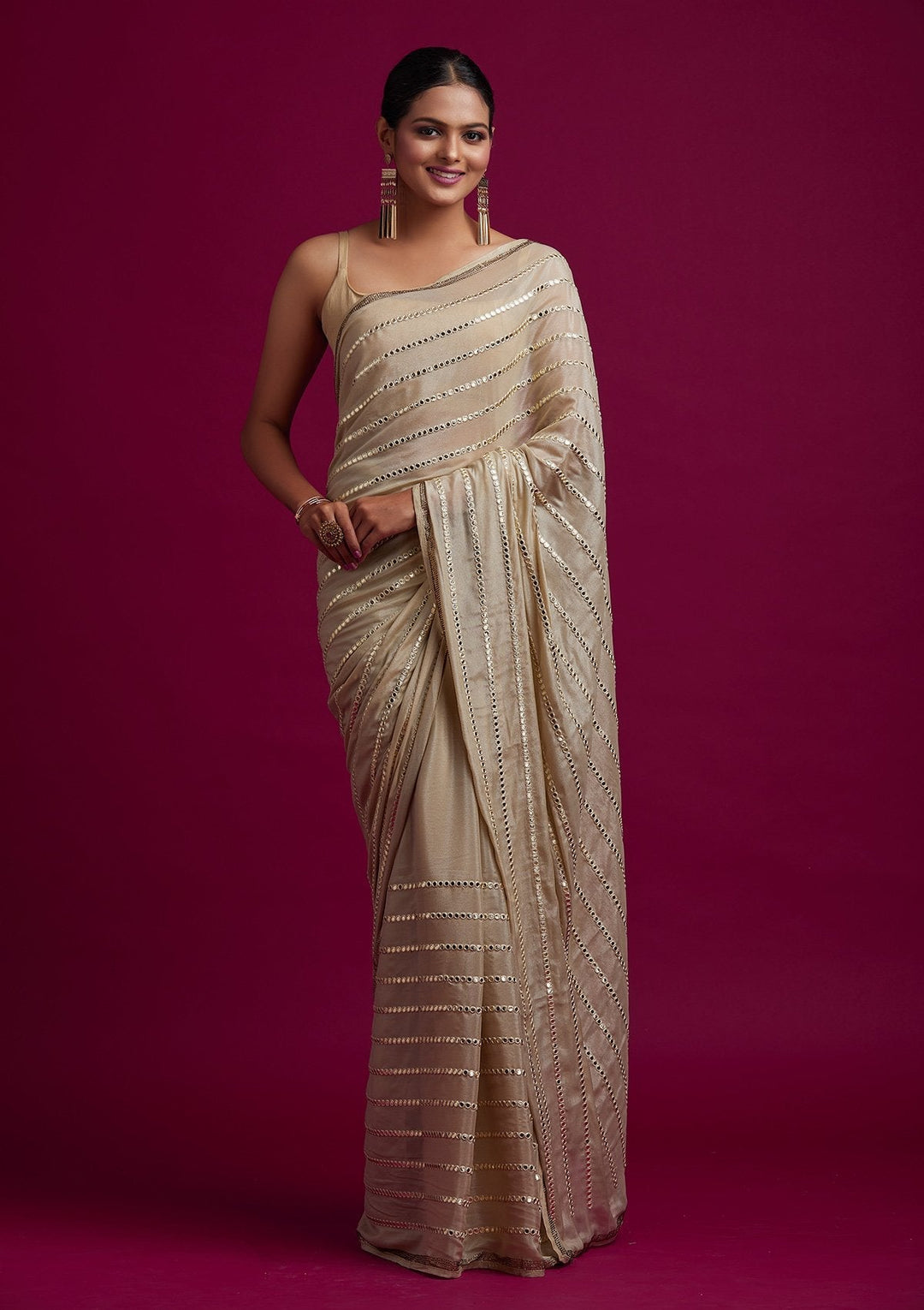 Pista Green Swarovski Georgette Designer Saree - koskii