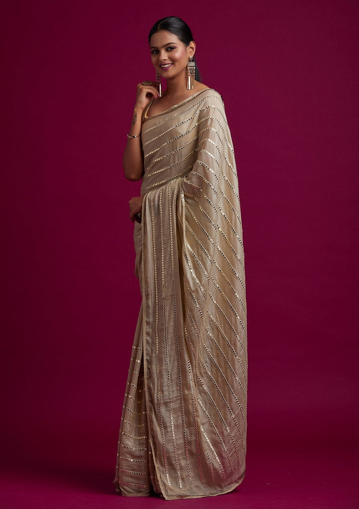 Pista Green Swarovski Georgette Designer Saree - koskii
