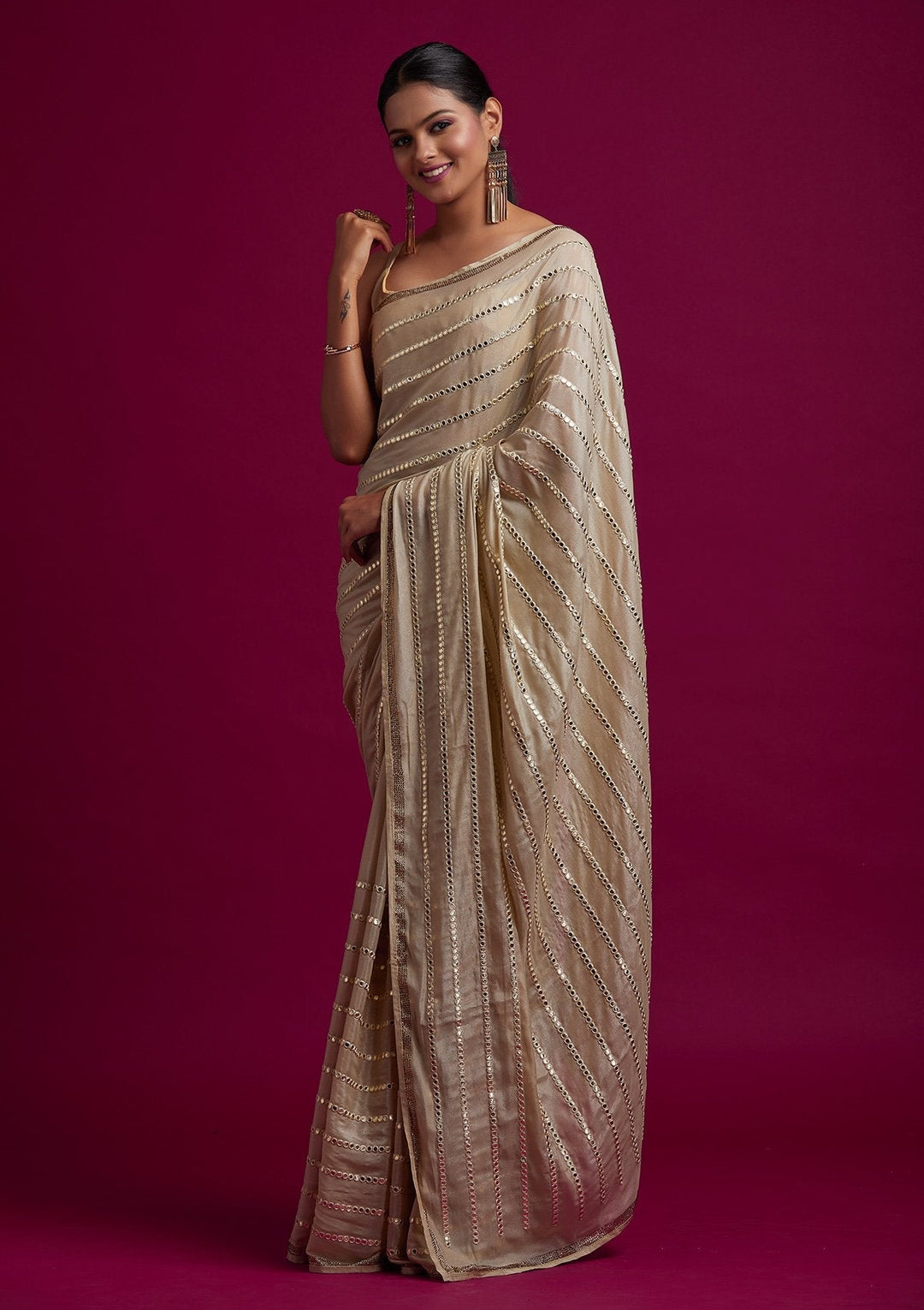 Pista Green Swarovski Georgette Designer Saree - koskii