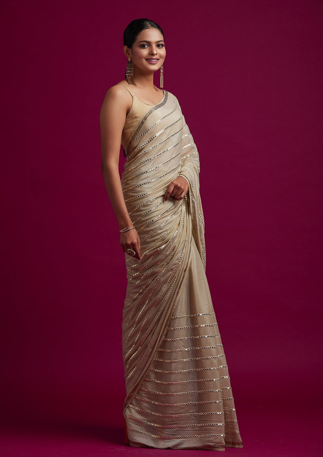 Pista Green Swarovski Georgette Designer Saree - koskii
