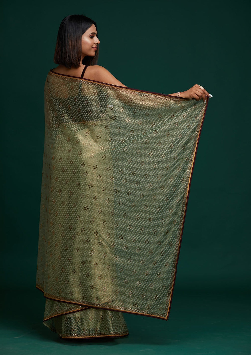 Pista Green Swarovski Net Saree - Koskii