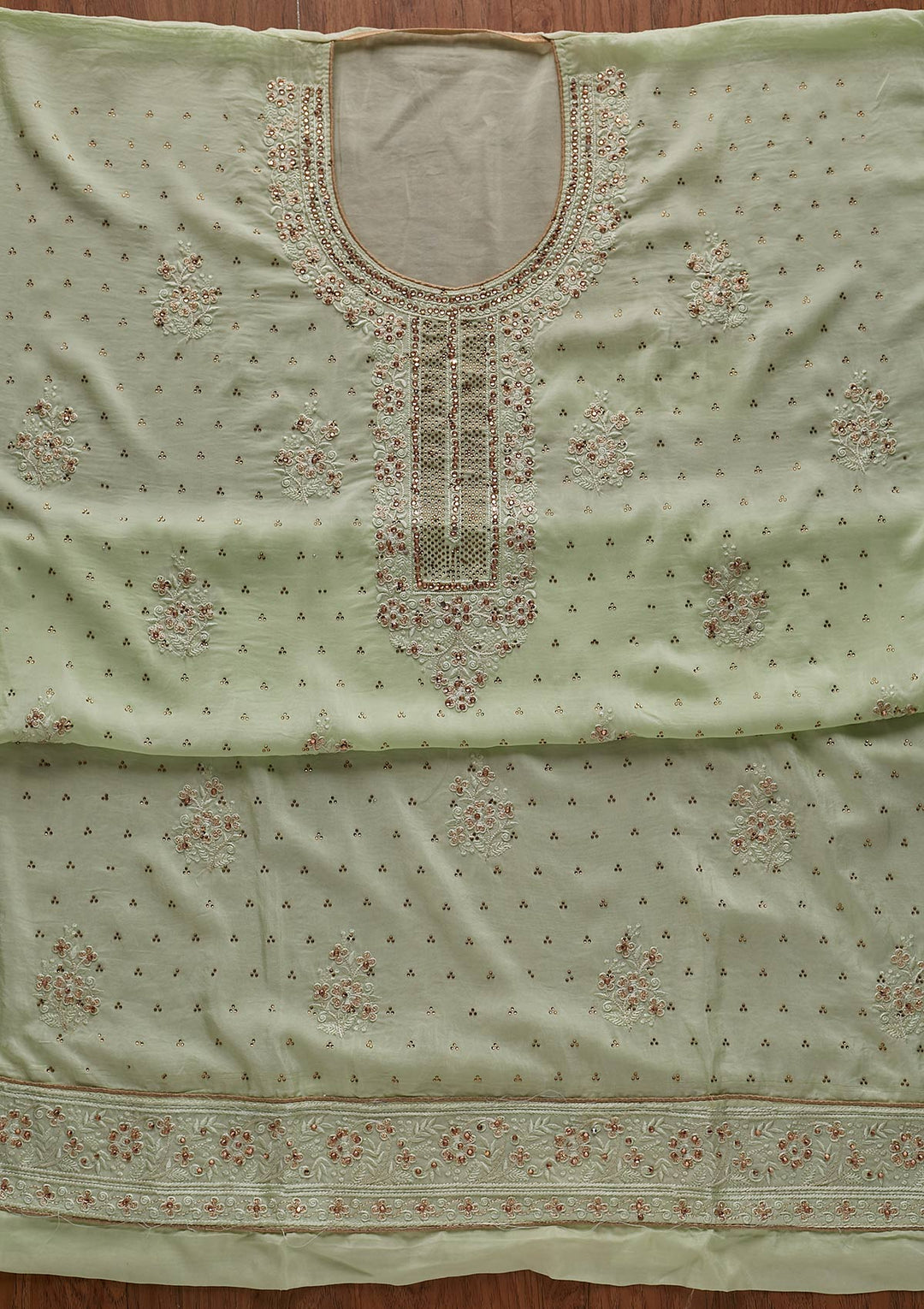 Pista Green Swarovski Semi Crepe Designer Unstitched Salwar Suit - koskii