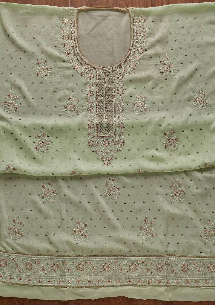 Pista Green Swarovski Semi Crepe Designer Unstitched Salwar Suit - koskii