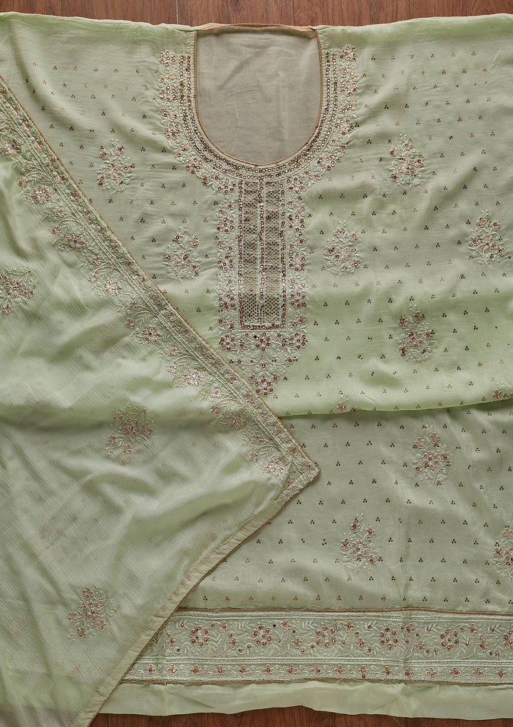 Pista Green Swarovski Semi Crepe Designer Unstitched Salwar Suit - koskii