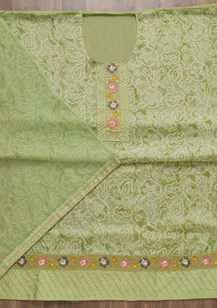 Pista Green Semi Crepe Swarovski Unstitched Salwar Suit-koskii