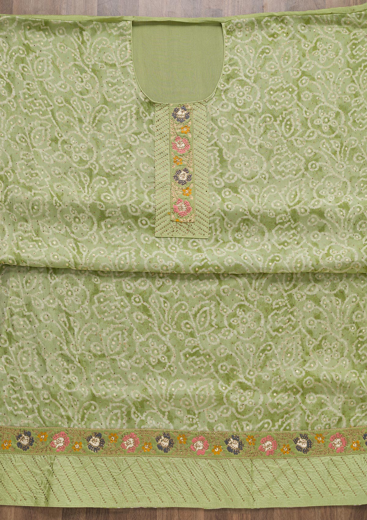 Pista Green Semi Crepe Swarovski Unstitched Salwar Suit-koskii
