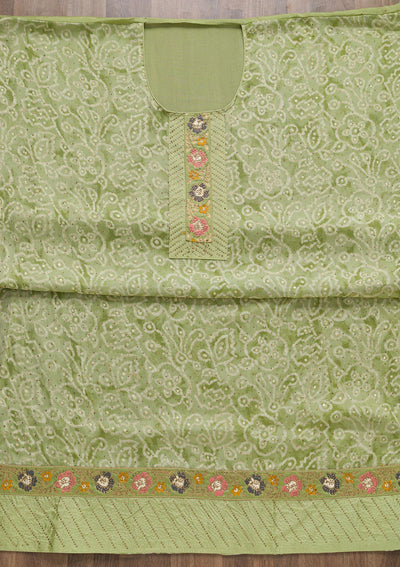 Pista Green Semi Crepe Swarovski Unstitched Salwar Suit-koskii