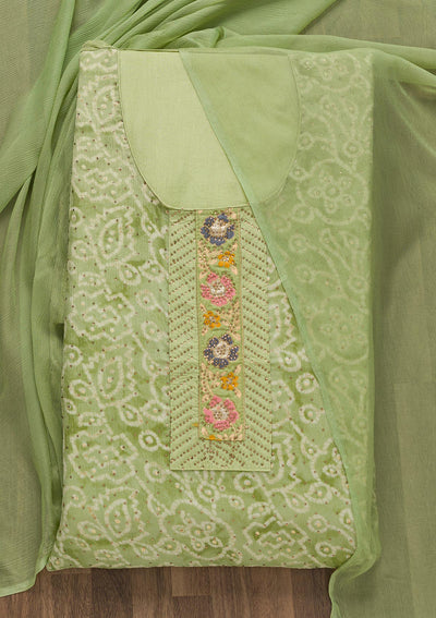 Pista Green Semi Crepe Swarovski Unstitched Salwar Suit-koskii
