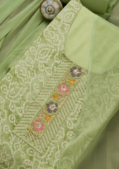 Pista Green Semi Crepe Swarovski Unstitched Salwar Suit-koskii