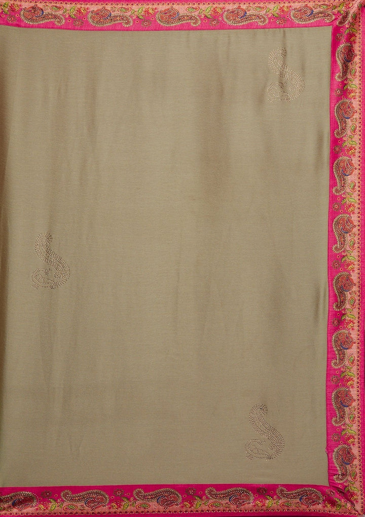 Pista Green Swarovski Semi Crepe Designer Saree - koskii