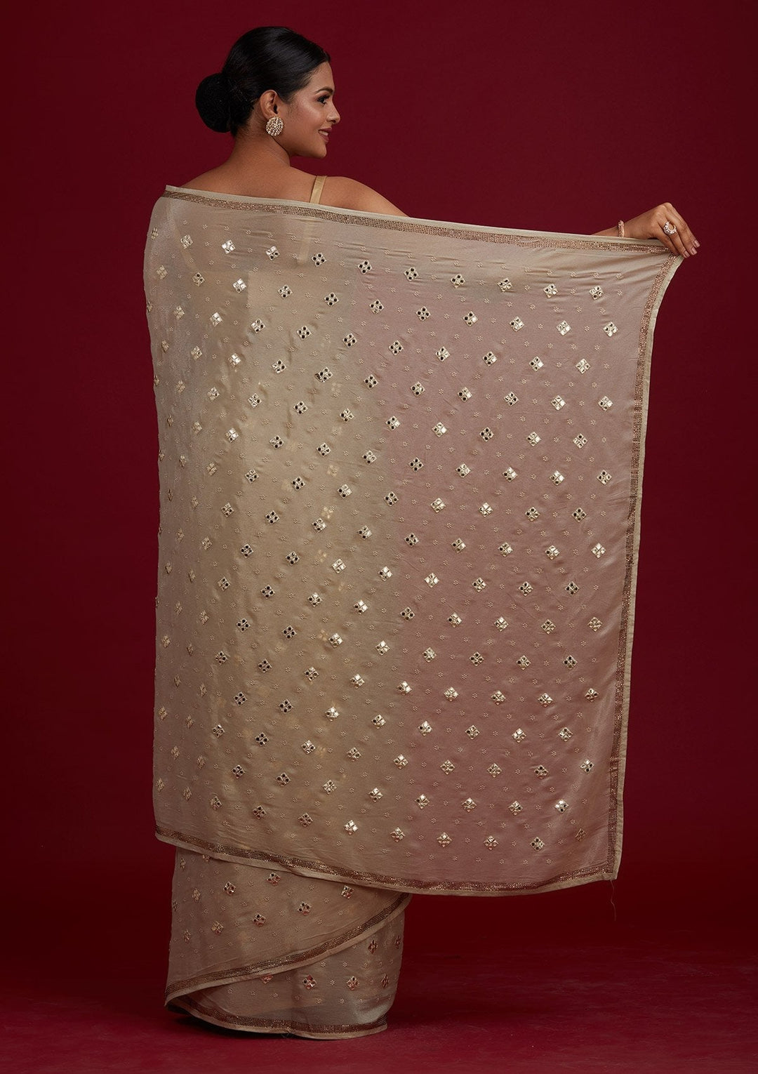 Pista Green Swarovski Semi Crepe Designer Saree - Koskii