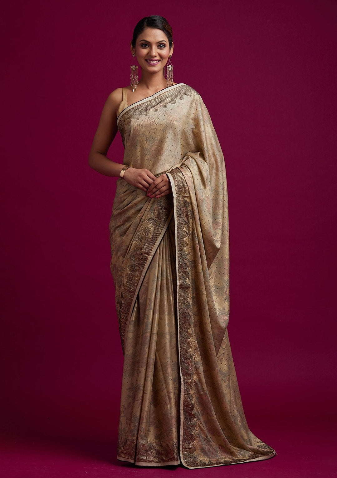 Pista Green Swarovski Shimmer Designer Saree - koskii