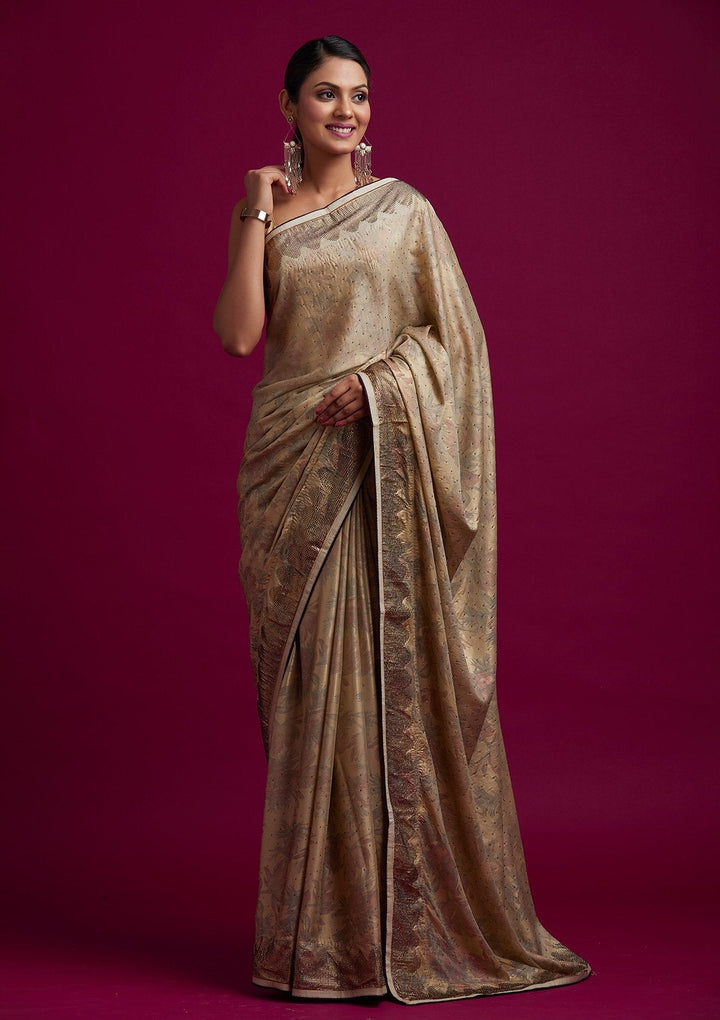 Pista Green Swarovski Shimmer Designer Saree - koskii