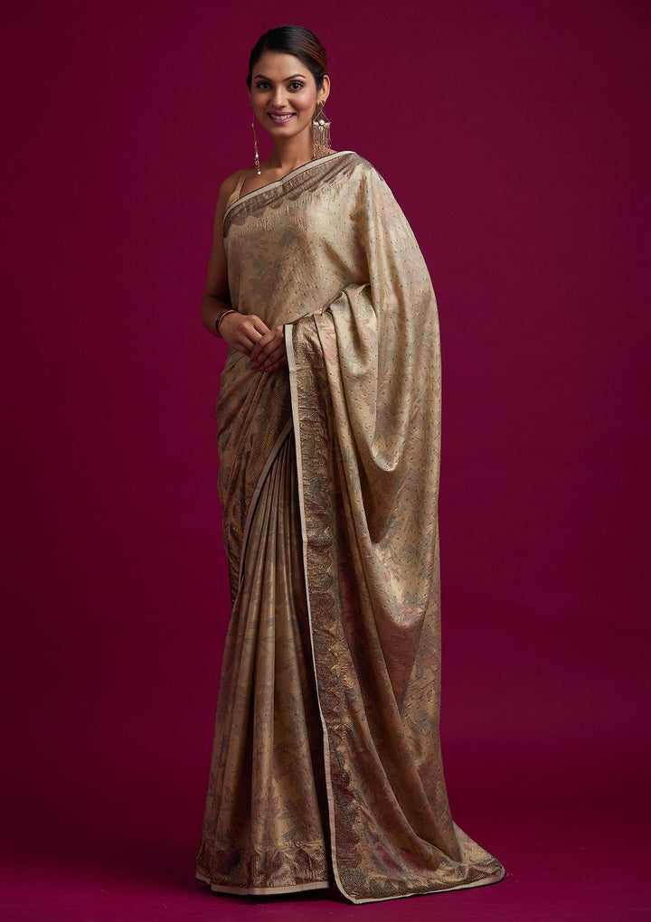 Pista Green Swarovski Shimmer Designer Saree - koskii