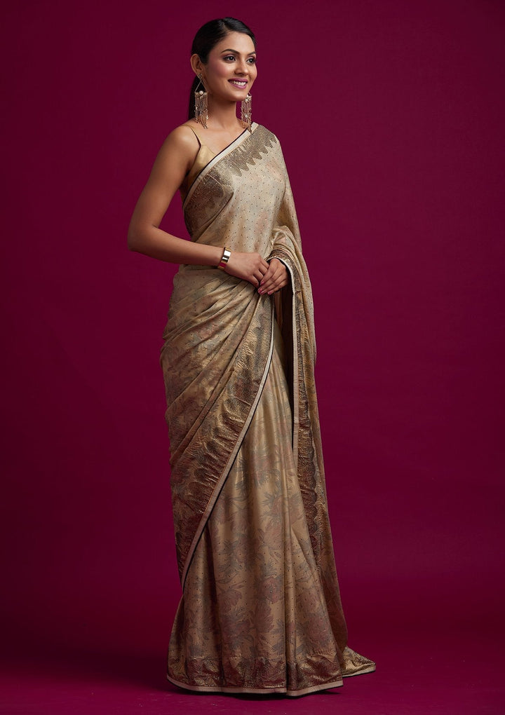 Pista Green Swarovski Shimmer Designer Saree - koskii