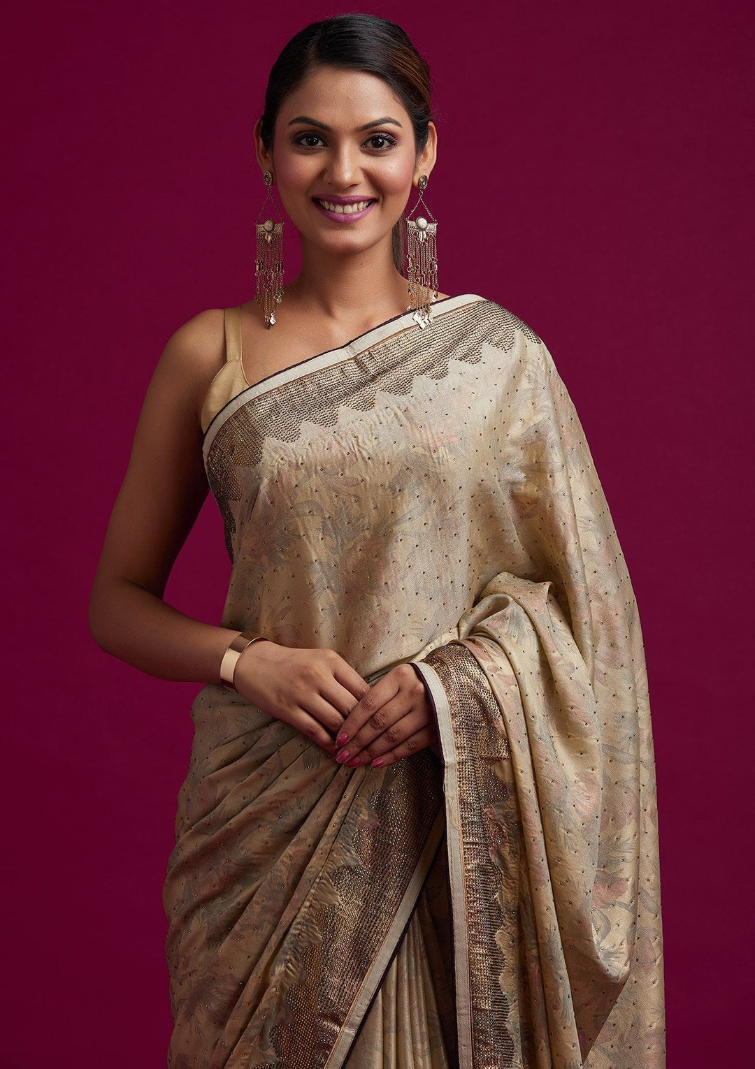 Pista Green Swarovski Shimmer Designer Saree - koskii