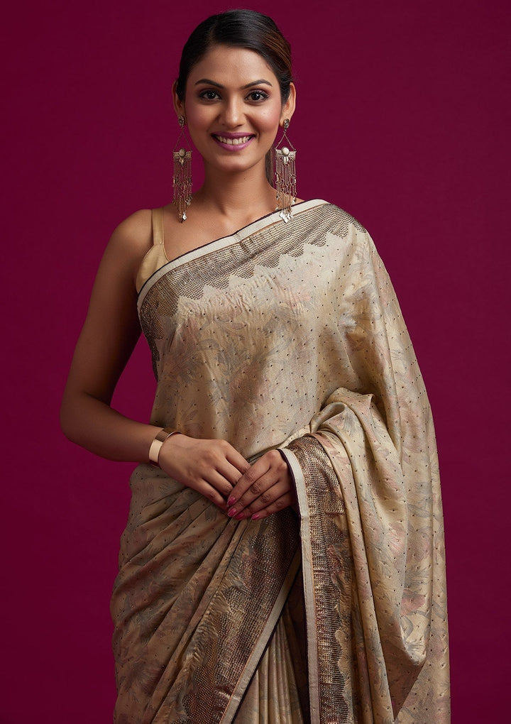 Pista Green Swarovski Shimmer Designer Saree - koskii