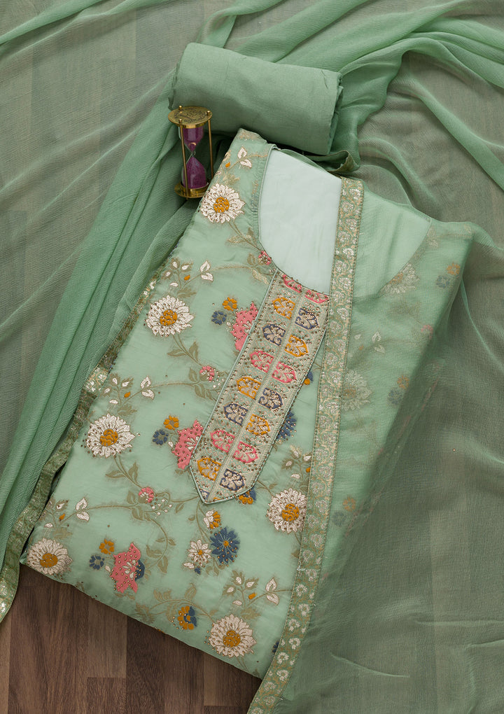Pista Green Tissue Swarovski Unstitched Salwar Kameez-Koskii