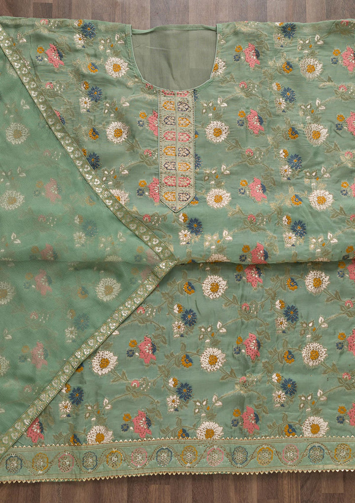 Pista Green Tissue Swarovski Unstitched Salwar Suit-koskii