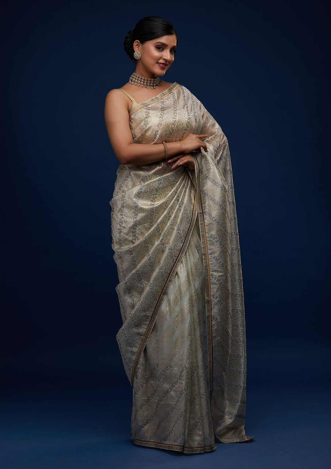 Pista Green Swarovski Tissue Designer Saree - Koskii