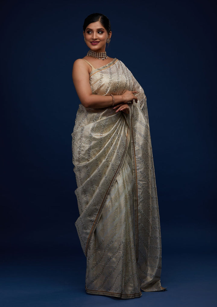 Pista Green Swarovski Tissue Designer Saree - Koskii