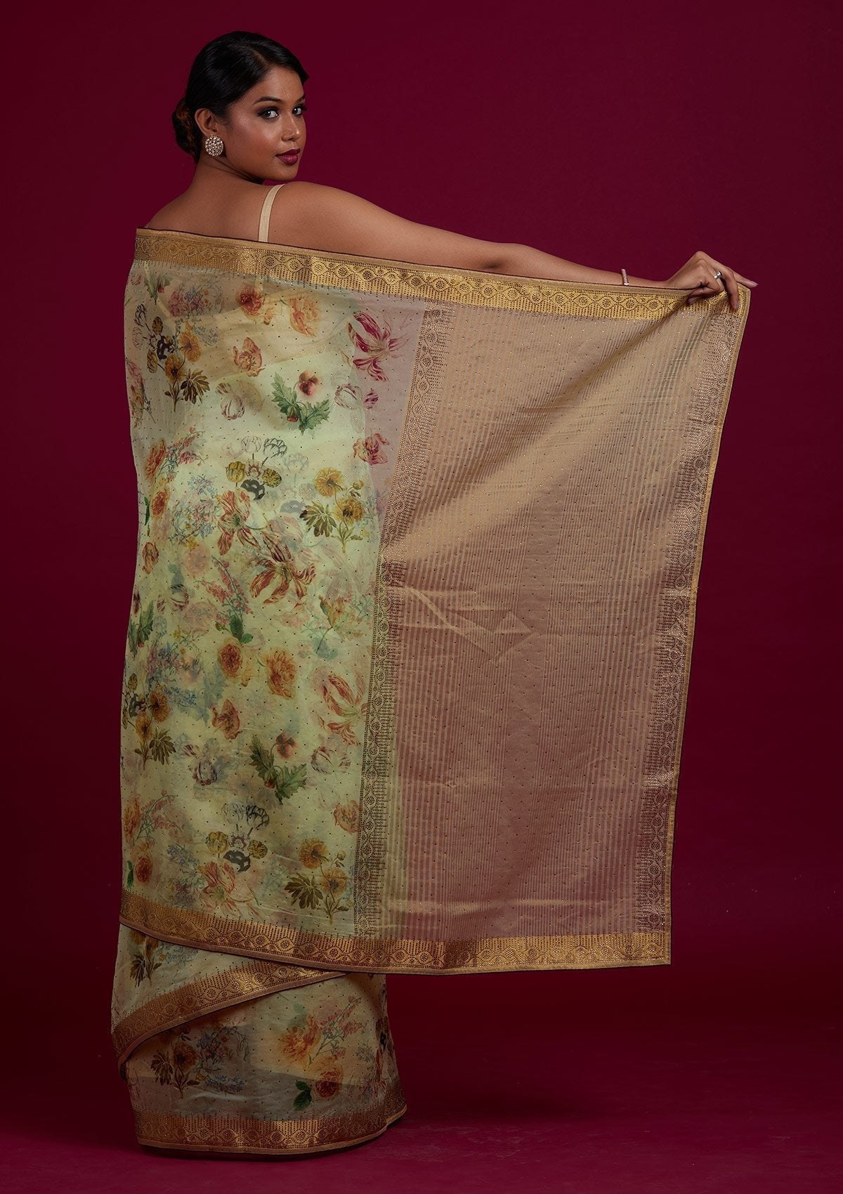 Pista Green Swarovski Tissue Designer Saree - Koskii