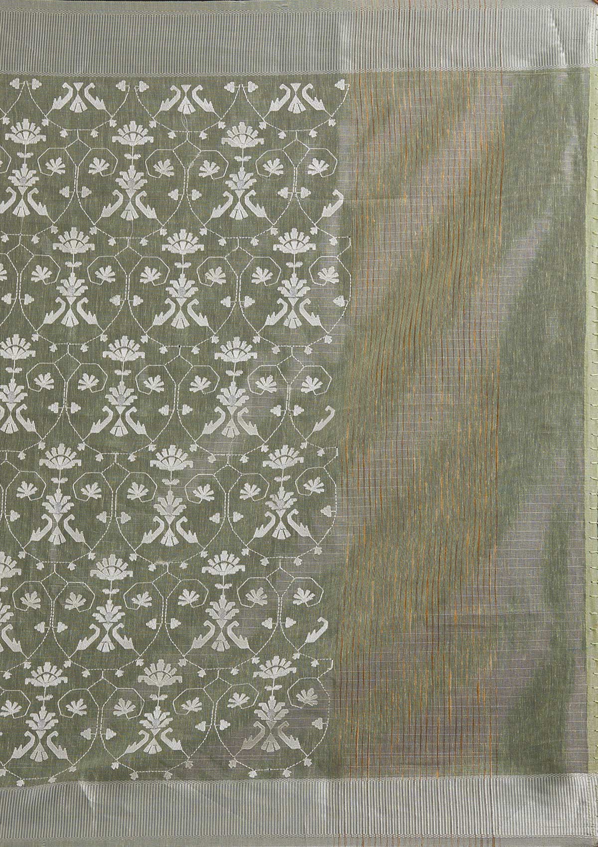 Pista Green Threadwork Art Silk Designer Saree - koskii