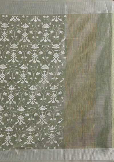 Pista Green Threadwork Art Silk Designer Saree - koskii