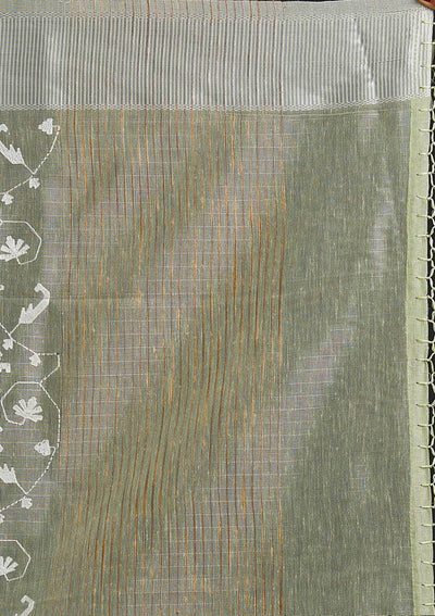 Pista Green Threadwork Art Silk Designer Saree - koskii