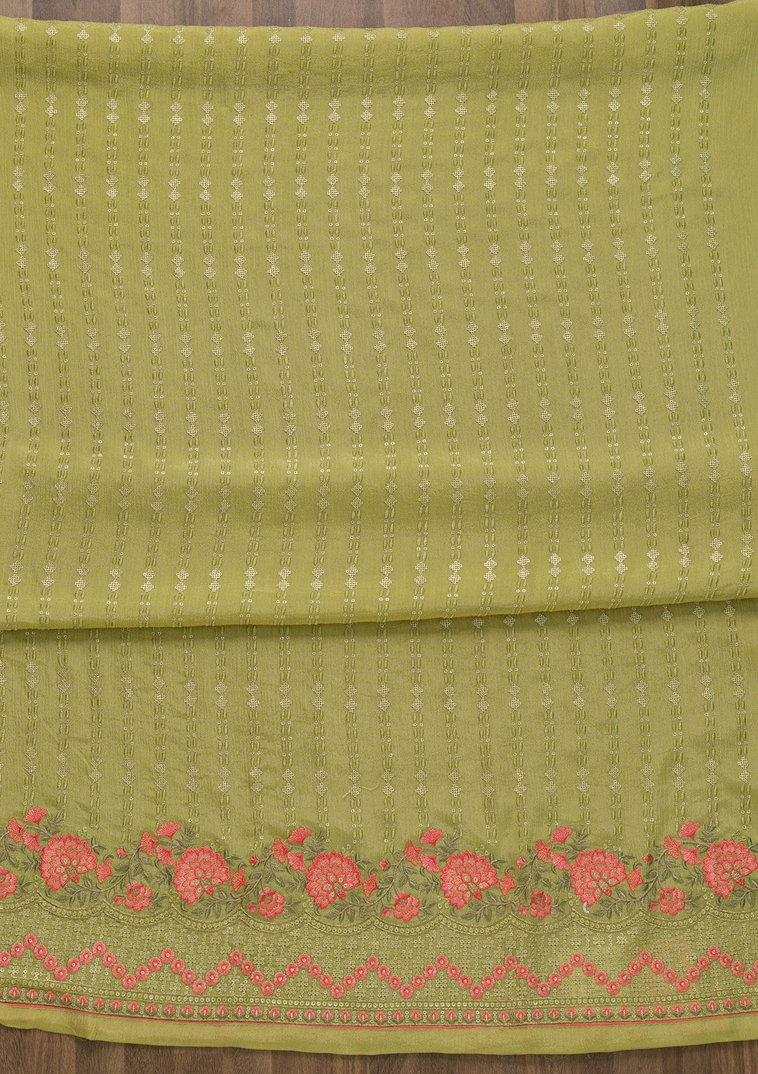 Pista Green Threadwork Chiffon Unstitched Salwar Kameez-Koskii