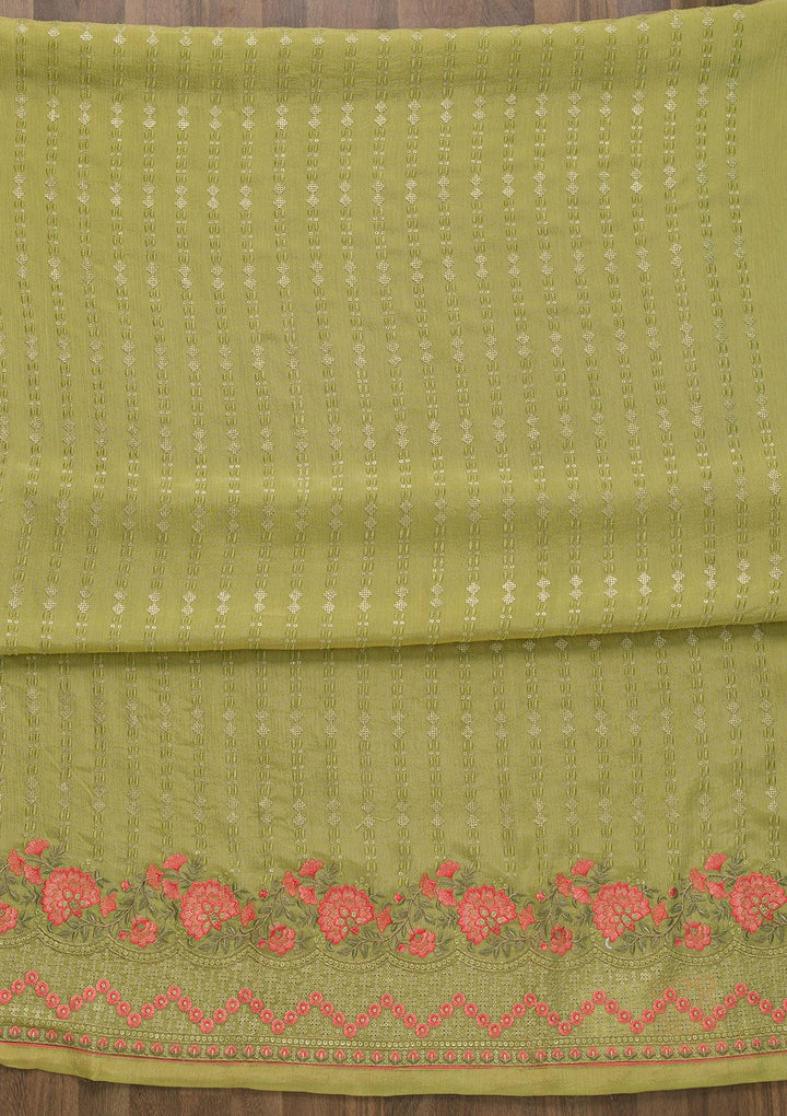 Pista Green Threadwork Chiffon Unstitched Salwar Kameez-Koskii