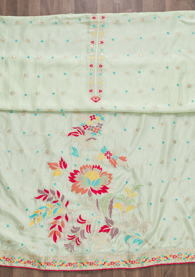 Pista Green Threadwork Cotton Unstitched Salwar Suit-Koskii