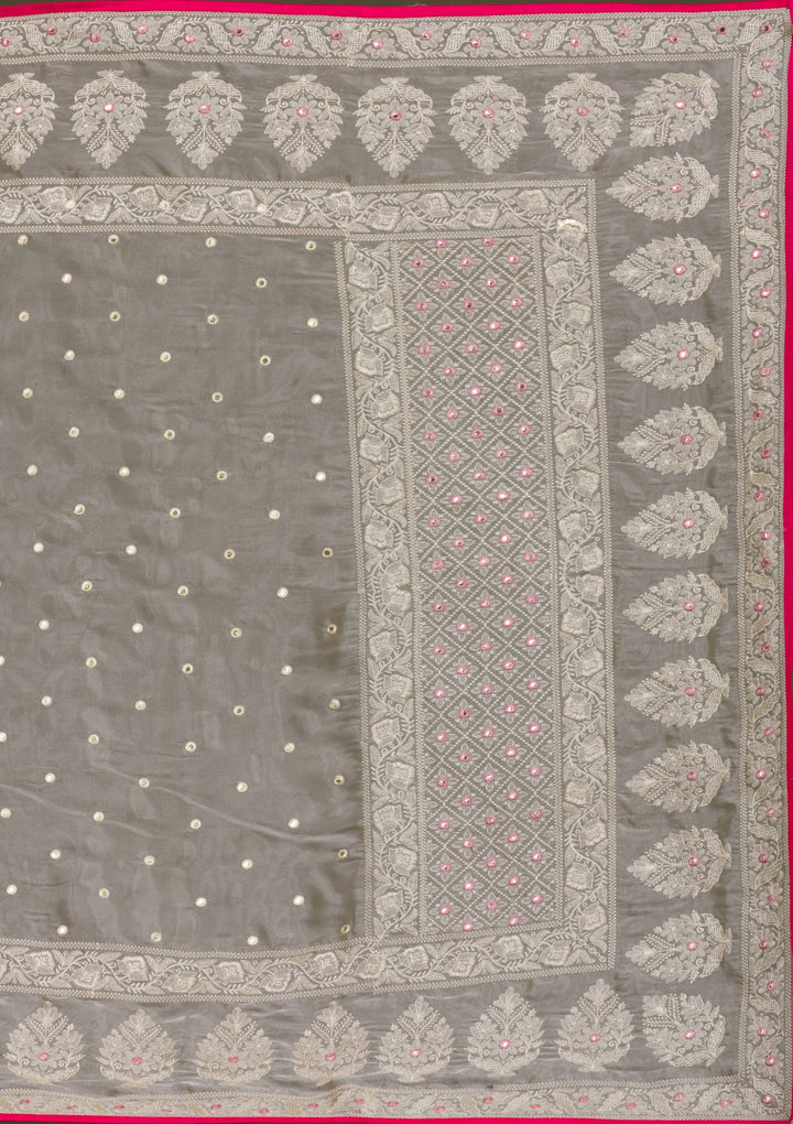 Pista Green Threadwork Organza Saree-Koskii