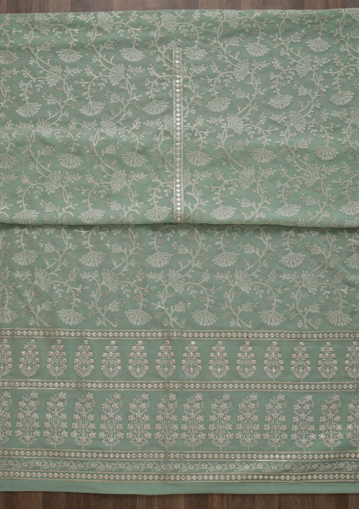 Pista Green Threadwork Georgette Unstitched Salwar Suit-Koskii