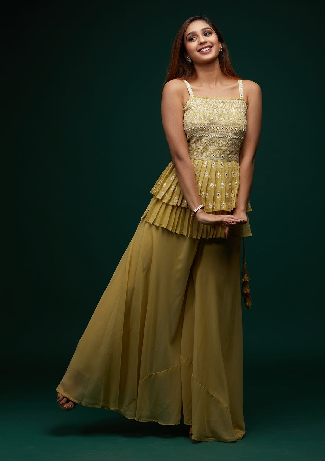 Pista Green Threadwork Georgette Designer Salwar Suit - Koskii