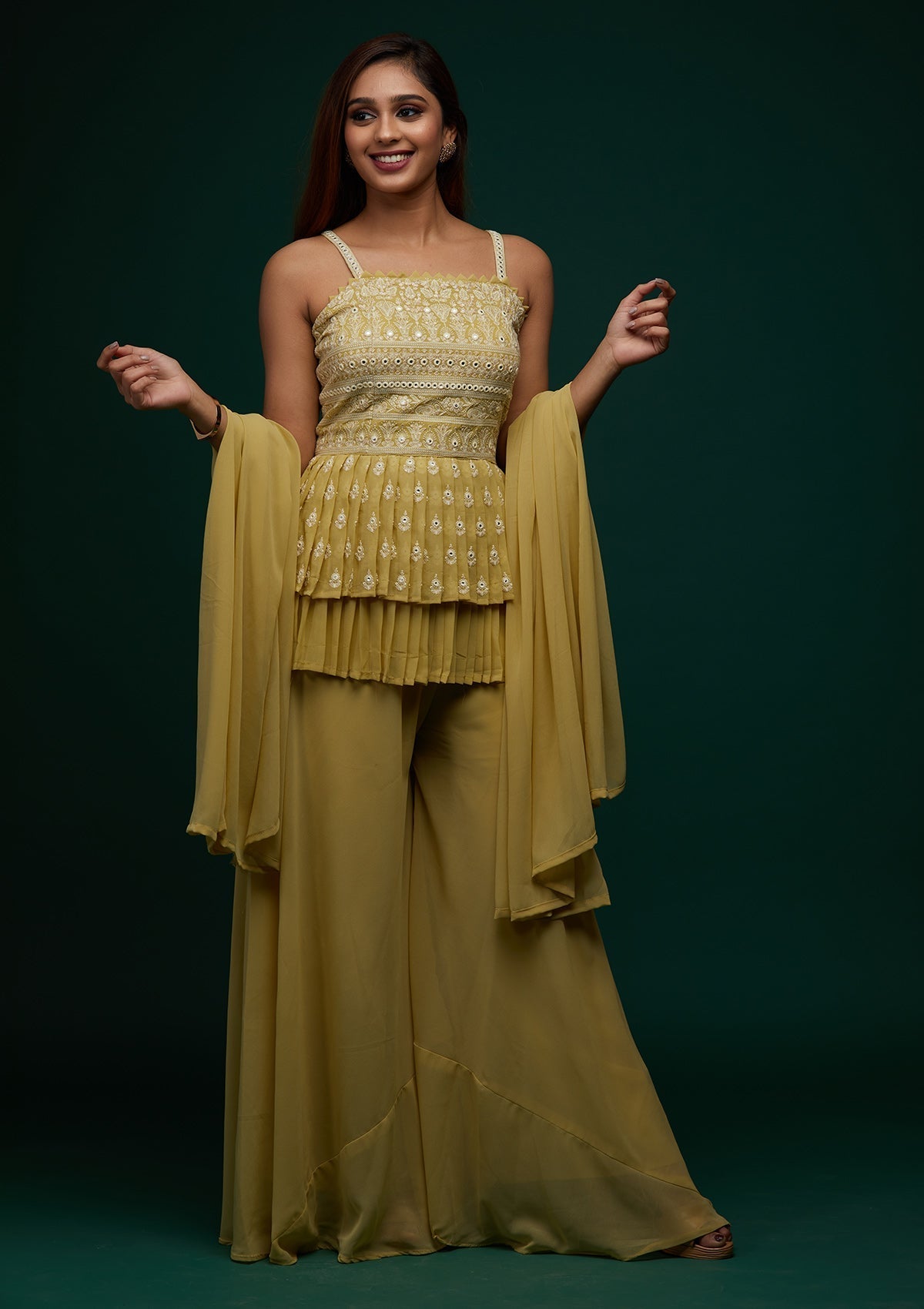 Pista Green Threadwork Georgette Designer Salwar Suit - Koskii