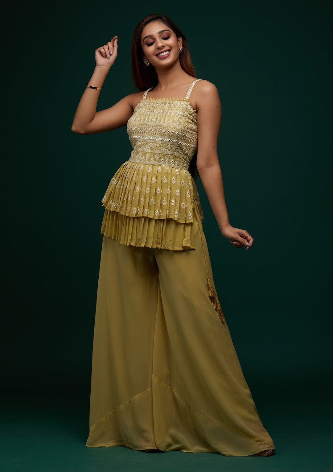 Pista Green Threadwork Georgette Designer Salwar Suit - Koskii