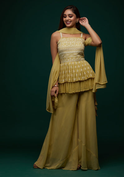 Pista Green Threadwork Georgette Designer Salwar Suit - Koskii