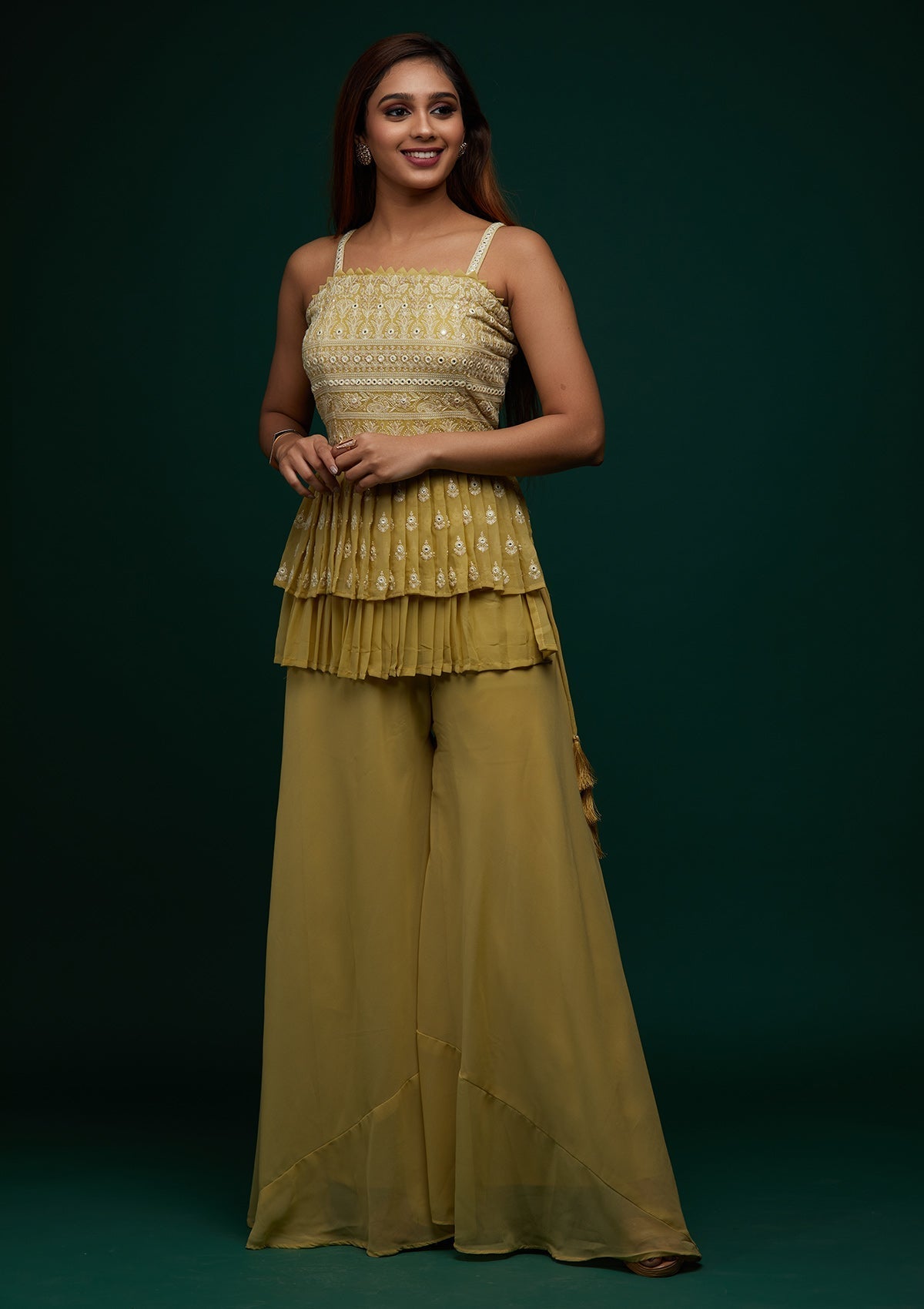 Pista Green Threadwork Georgette Designer Salwar Suit - Koskii