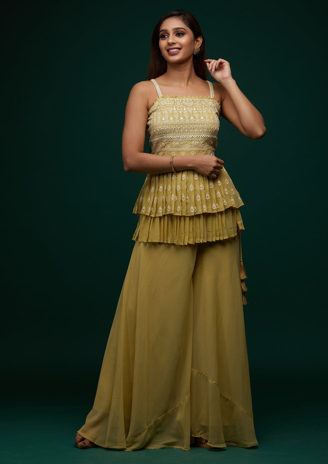Pista Green Threadwork Georgette Designer Salwar Suit - Koskii