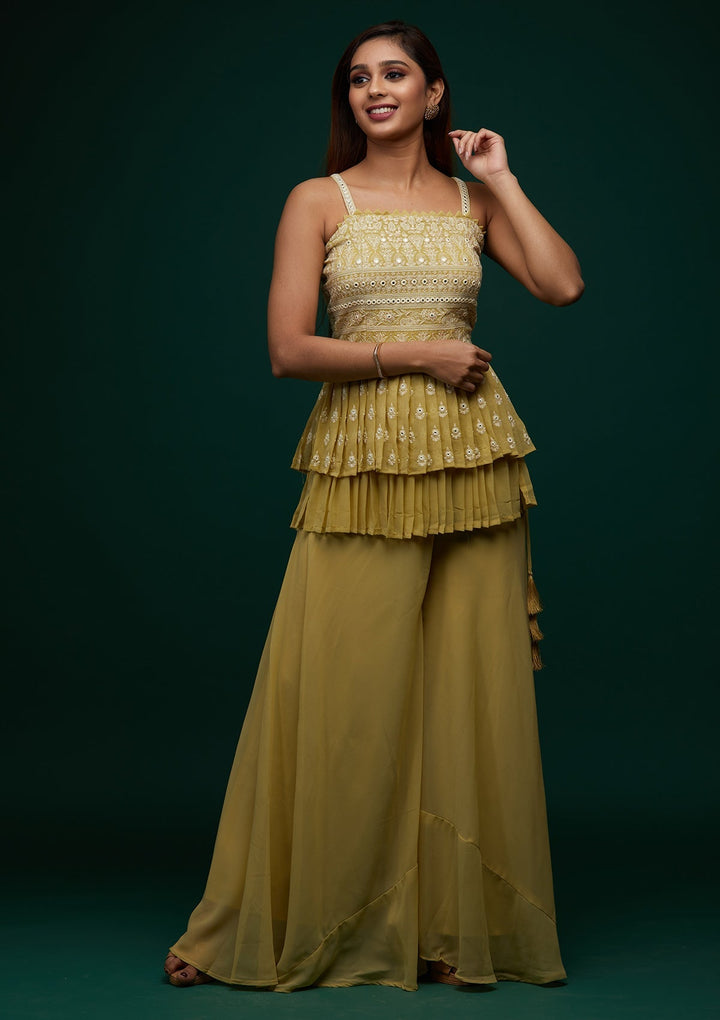 Pista Green Threadwork Georgette Designer Salwar Suit - Koskii