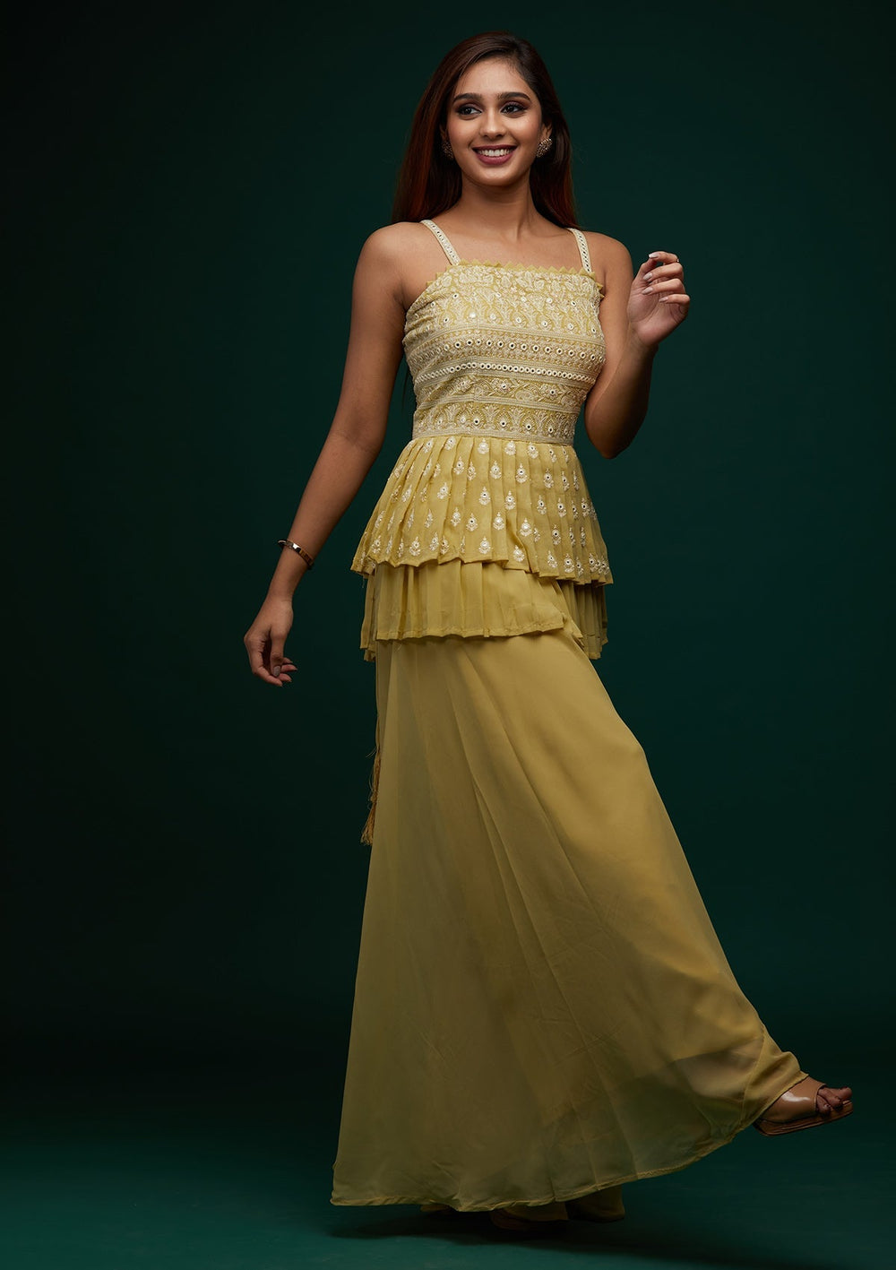 Pista Green Threadwork Georgette Designer Salwar Suit - Koskii