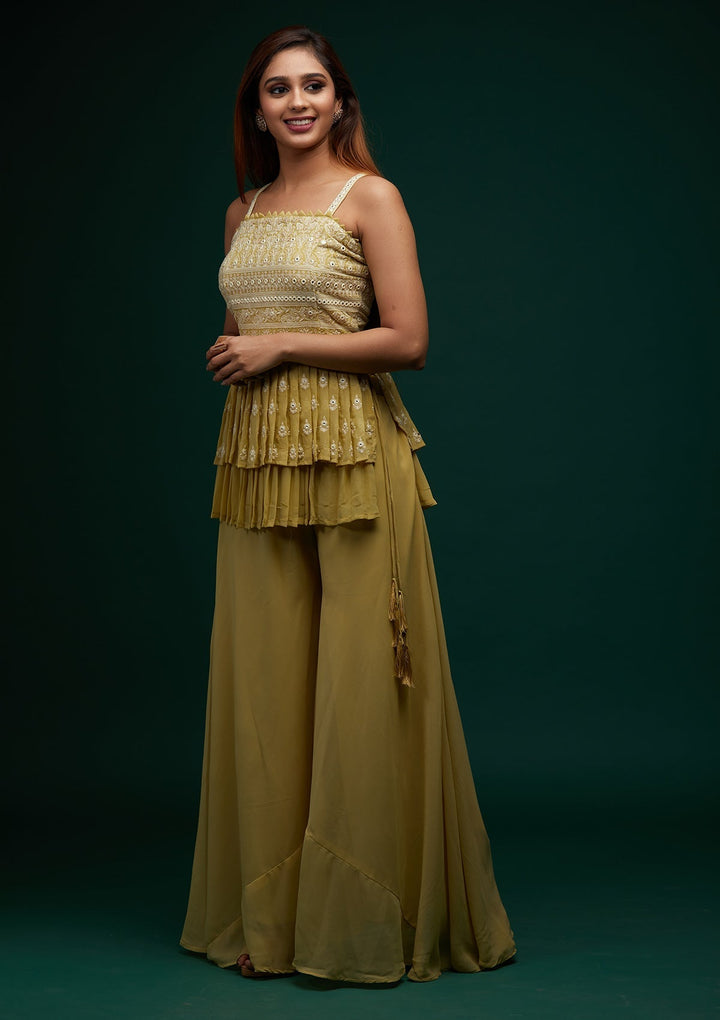 Pista Green Threadwork Georgette Designer Salwar Suit - Koskii