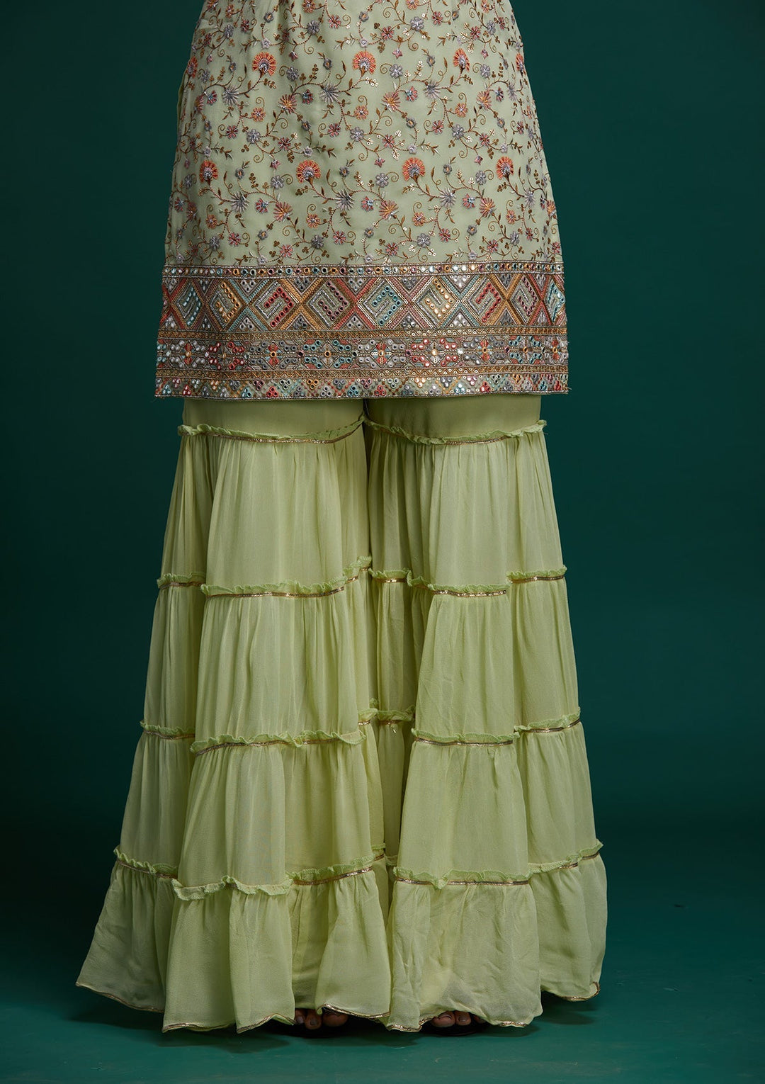 Pista Green Threadwork Georgette Designer Salwar Suit - Koskii