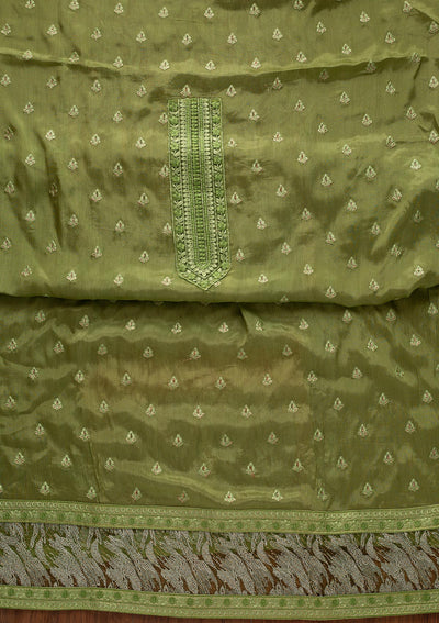 Pista Green Threadwork Georgette Designer Unstitched Salwar Suit - koskii