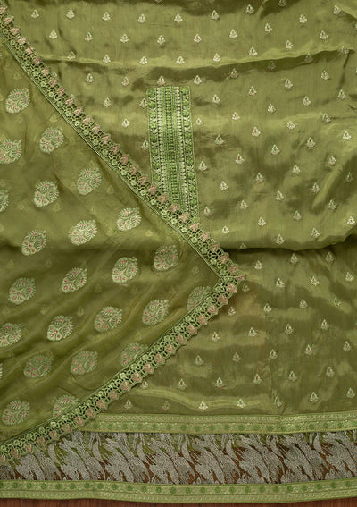 Pista Green Threadwork Georgette Designer Unstitched Salwar Suit - koskii